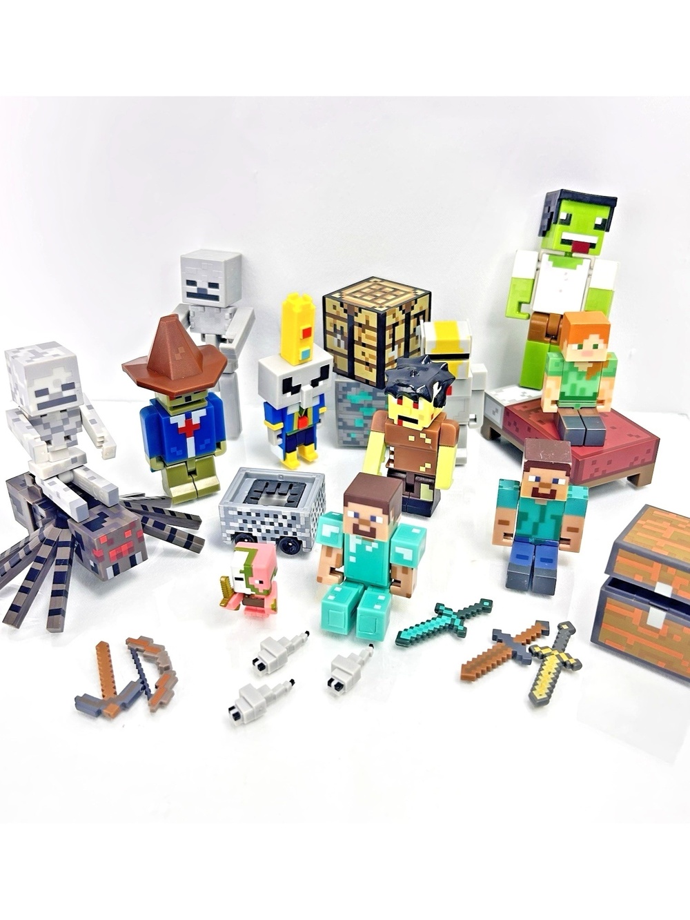 Minecraft Toy Lot Skeleton, Spider, Creeper, Villagers, Chest, Scenery & More